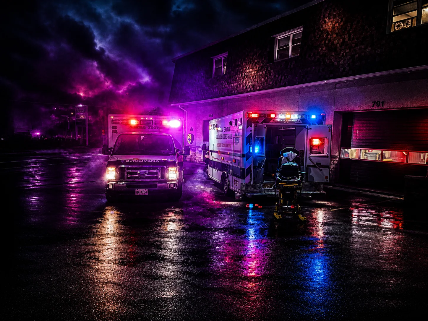 Ambulances staged at the squad building.