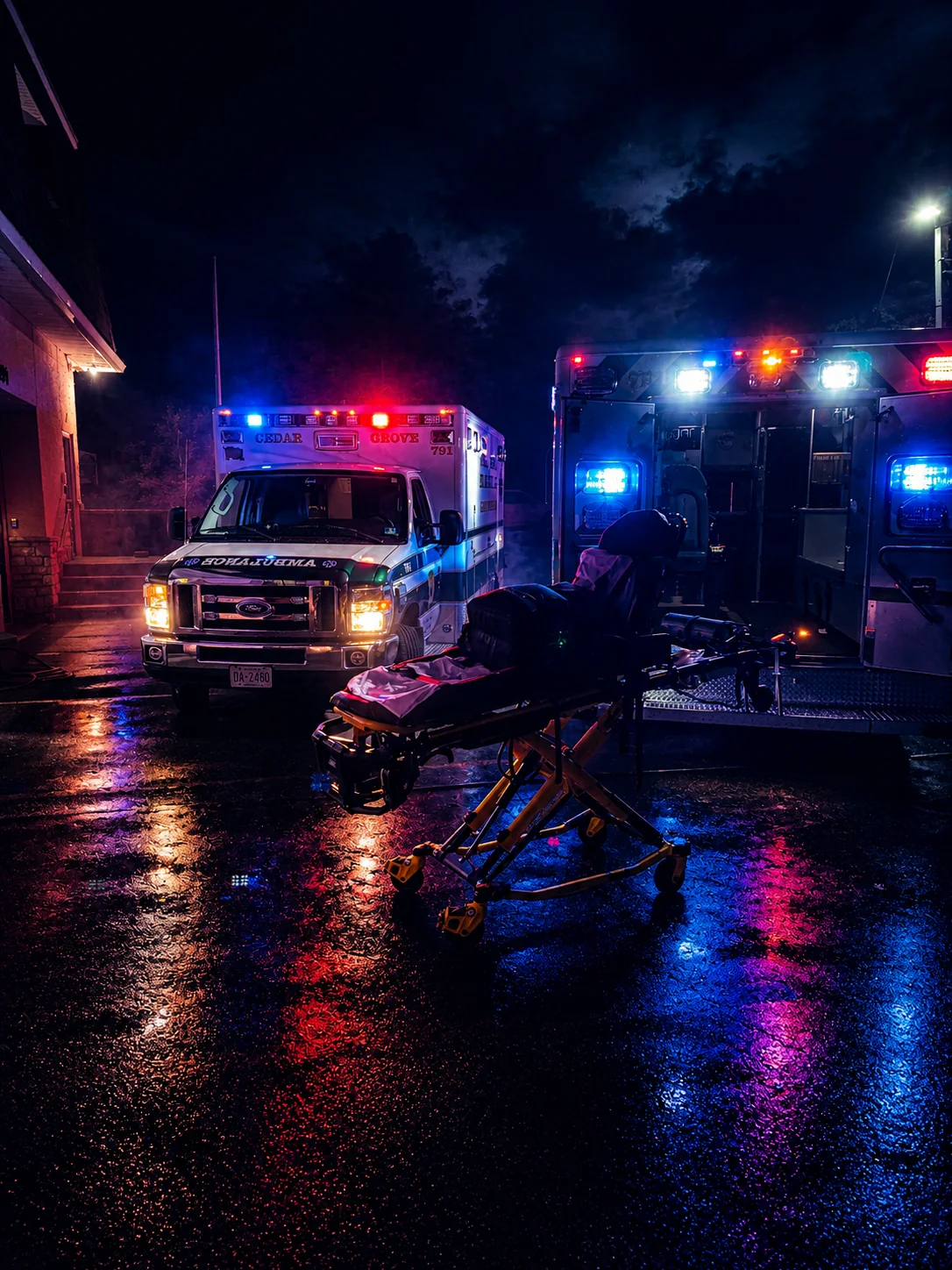 Night response equipment staged for service.